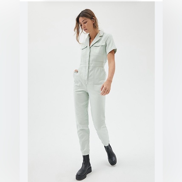 BDG Pants - BDG • Womens Mint Green Lizzy Short Sleeve Cotton Twill Coverall Jumpsuit S NWOT